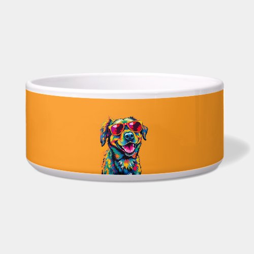 Colorful Abstract Dog with Sunglasses Bowl