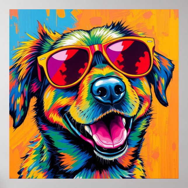 Colorful Abstract Dog with Sunglasses Poster (Front)