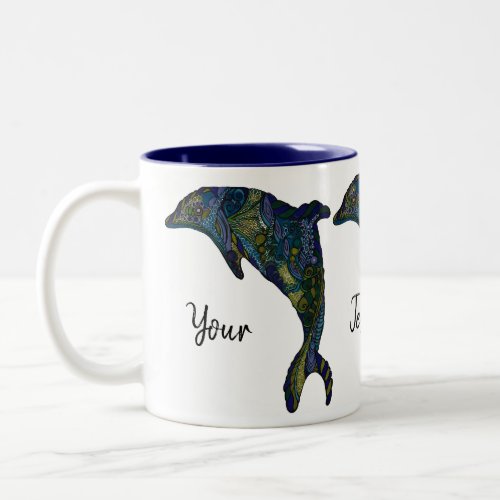 Colorful Abstract Dolphin Artwork custom Two_Tone Coffee Mug