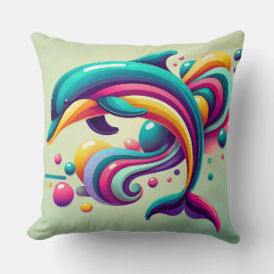 Colorful Abstract Dolphin Illustration Throw Pillow