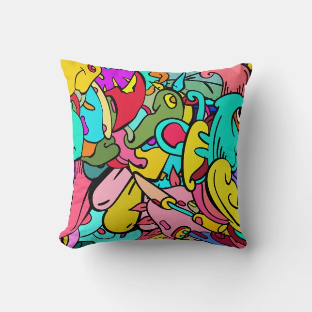Colorful Abstract Doodle Art Throw Pillow (Front)