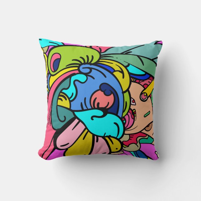 Colorful Abstract Doodle Art Throw Pillow (Front)
