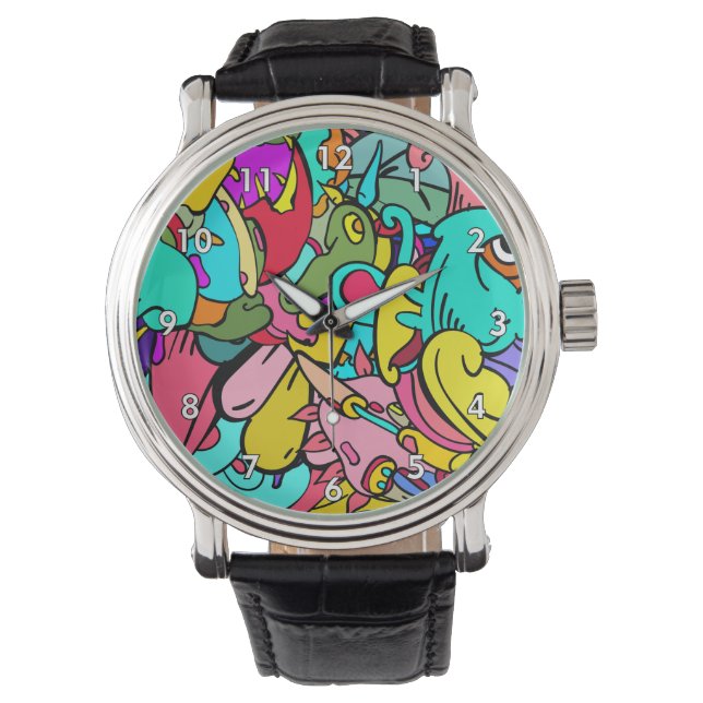 Colorful Abstract Doodle Art Watch (Front)