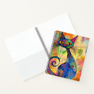 Colorful Abstract Doodle Cat Lined Sketchbook Notebook