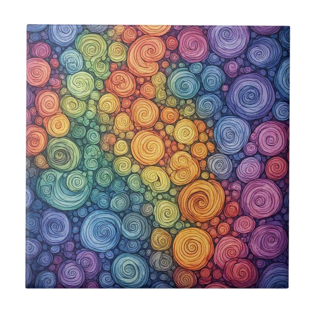 Colorful Abstract Doodle Swirl Pattern Ceramic Tile (Front)