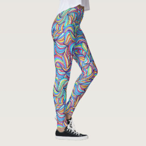 Colorful Abstract Doodle Swirl Pattern, Fun Leggings