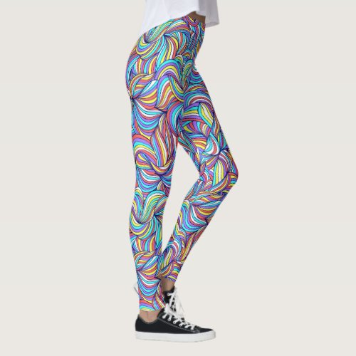 Colorful Abstract Doodle Swirl Pattern Fun Leggings