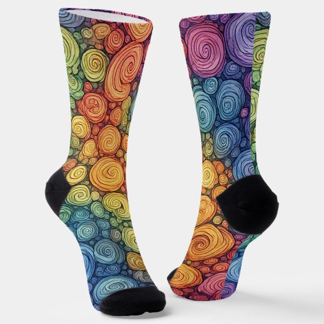 Colorful Abstract Doodle Swirl Pattern Socks (Angled)