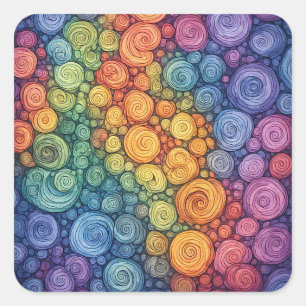 Colorful Abstract Doodle Swirl Pattern Square Sticker