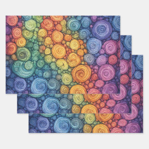 Colorful Abstract Doodle Swirl Pattern Wrapping Paper Sheets
