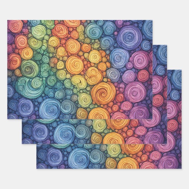 Colorful Abstract Doodle Swirl Pattern Wrapping Paper Sheets (Set)