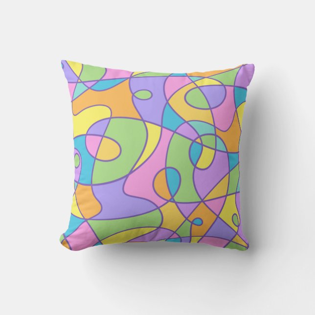 Colorful Abstract Doodly Design Throw Pillow (Front)