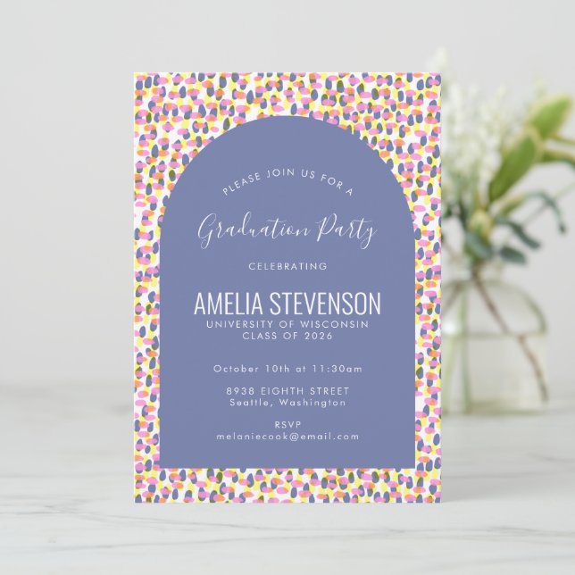 Colorful Abstract Dots Graduation Party Photo Invitation (Standing Front)