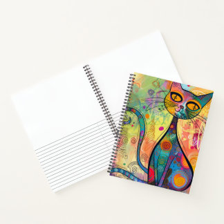 Colorful Abstract Double Tail Cat Lined Sketchbook Notebook