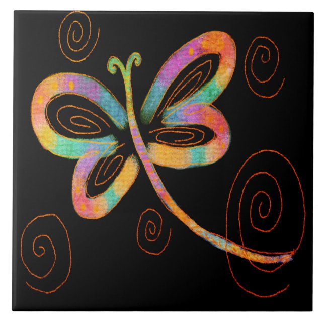 Colorful Abstract Dragonfly Painting Ceramic Tile (Front)