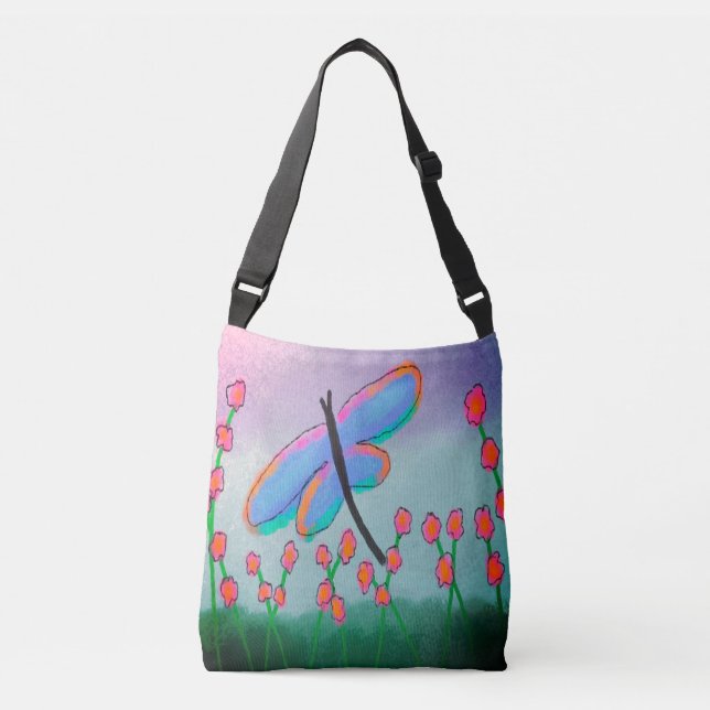 Colorful Abstract Dragonfly Painting Crossbody Bag (Front)
