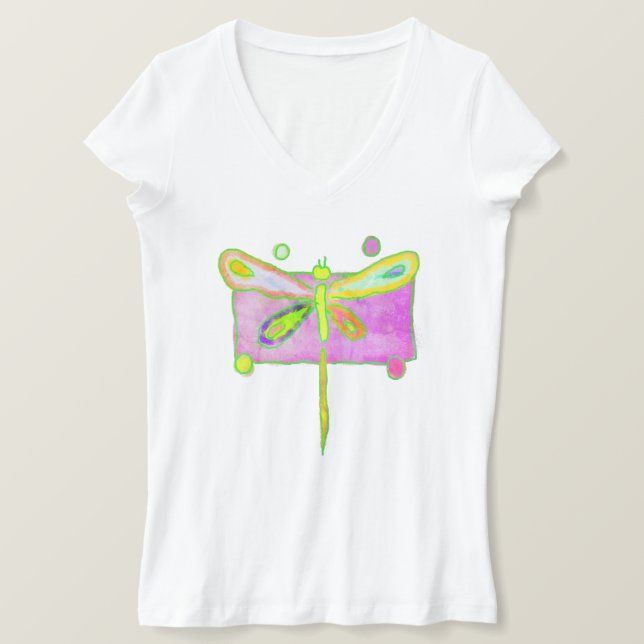 Colorful Abstract Dragonfly Wearable Art T-Shirt (Design Front)