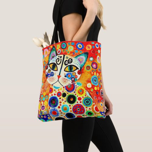 COLORFUL ABSTRACT DRAWING CAT  TOTE BAG