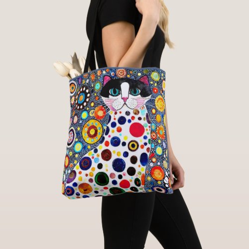 COLORFUL ABSTRACT DRAWING OF A CAT TOTE BAG