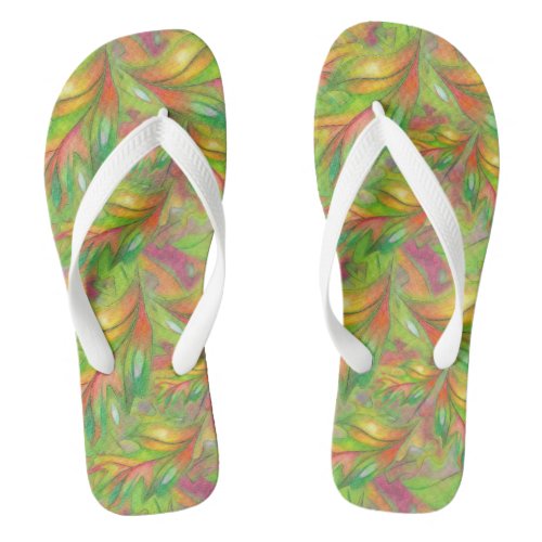 Colorful abstract drawing on sumer flip flops 