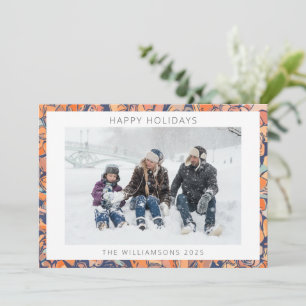 Colorful Abstract Earthy Blue Border Family Photo Holiday Card