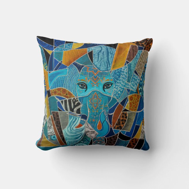 Colorful Abstract Elephant composition Throw Pillow (Front)