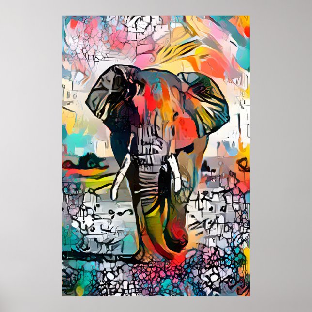 Colorful Abstract Elephant Poster (Front)