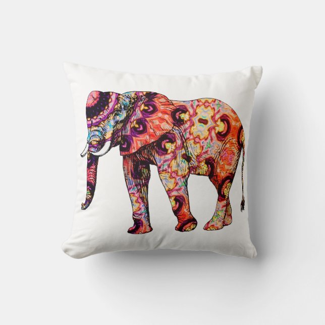 Colorful abstract elephant throw pillow (Front)