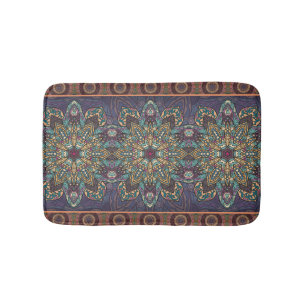 Colorful abstract ethnic floral mandala pattern bath mat