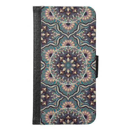 Colorful abstract ethnic floral mandala pattern wallet phone case for samsung galaxy s6