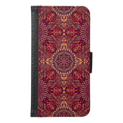 Colorful abstract ethnic floral mandala pattern wallet phone case for samsung galaxy s6
