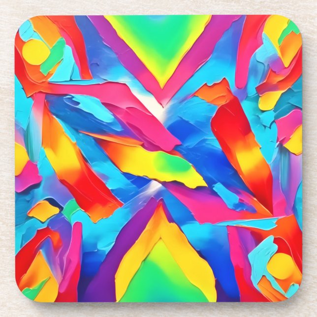 Colorful Abstract Expressionism Art Beverage Coaster (Front)
