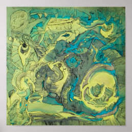 Colorful Abstract Expressionism Art Green Archival Poster