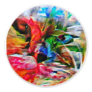 Colorful Abstract Expressionist Cat Art Print" Ceramic Knob