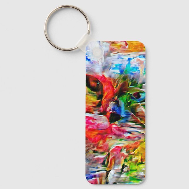 Colorful Abstract Expressionist Cat Art Print" Keychain (Front)