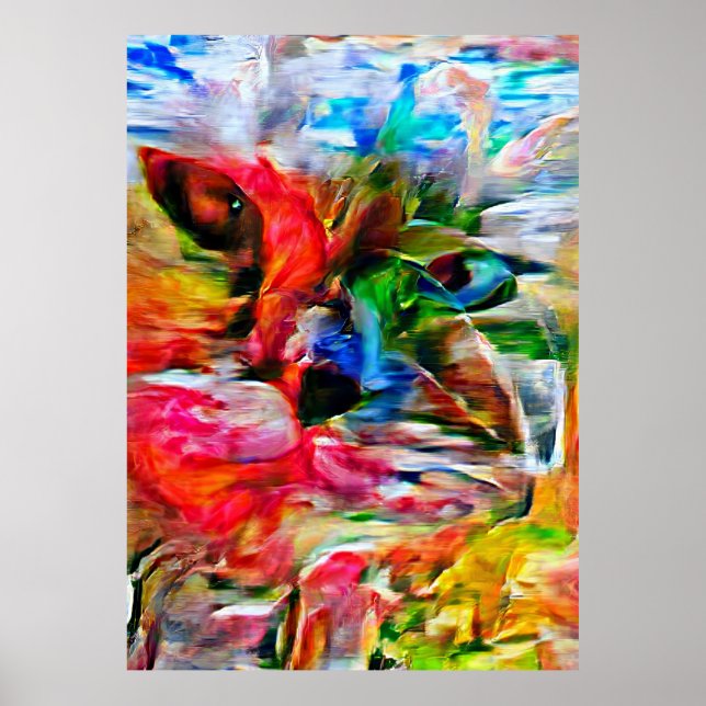 Colorful Abstract Expressionist Cat Art Print" Poster (Front)