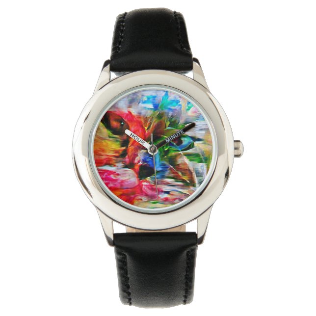 Colorful Abstract Expressionist Cat Art Print" Watch (Front)