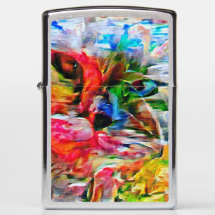 Colorful Abstract Expressionist Cat Art Print" Zippo Lighter