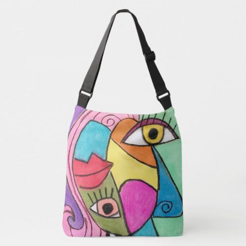 Colorful Abstract Face Colorblock Fun Modern Artsy Crossbody Bag