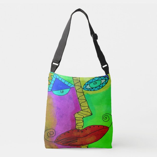 Colorful Abstract Face Crossbody Bag (Front)