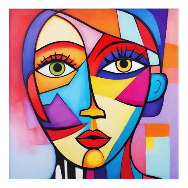 Colorful Abstract Face Cubism  Acrylic Print (Front)
