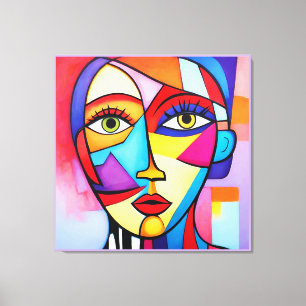 Colorful Abstract Face Cubism  Canvas Print