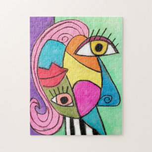Colorful Abstract Face Cubism Fun Whimsical Art Jigsaw Puzzle
