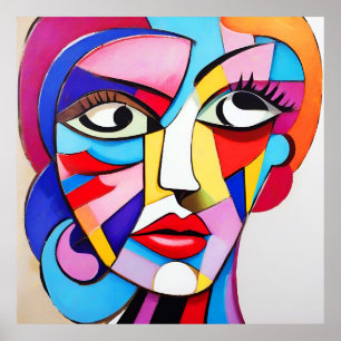 Colorful Abstract Face Cubism  Poster