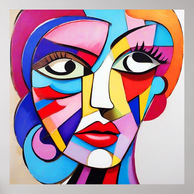 Colorful Abstract Face Cubism  Poster (Front)