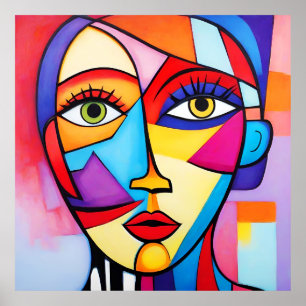 Colorful Abstract Face Cubism  Poster