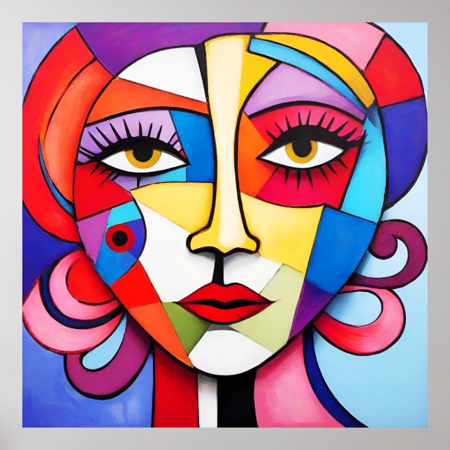 Colorful Abstract Face Cubism  Poster (Front)