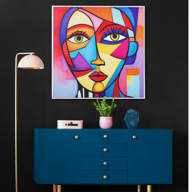 Colorful Abstract Face Cubism  Poster (Colorful Cubism Abstract Face Art – Modern Geometric Wall Poster)