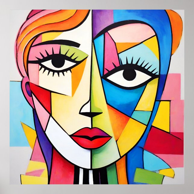 Colorful Abstract Face Cubism  Poster (Front)