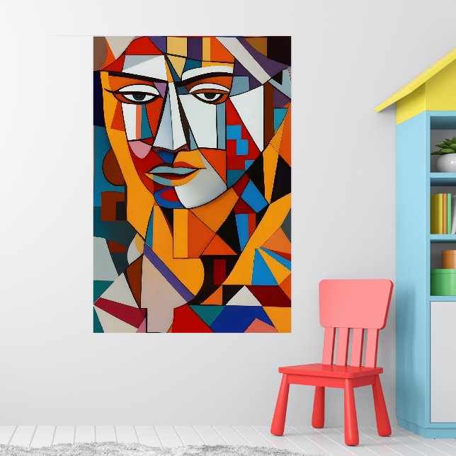 Colorful Abstract Face Cubism Red Purple Blue Cool Poster